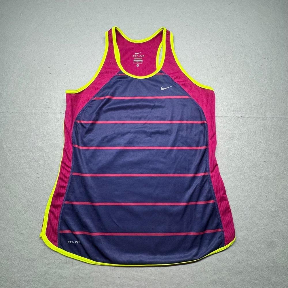 Nike Dri-Fit Tank Top Women's Medium Purple Pink Yellow Striped Gym Workout